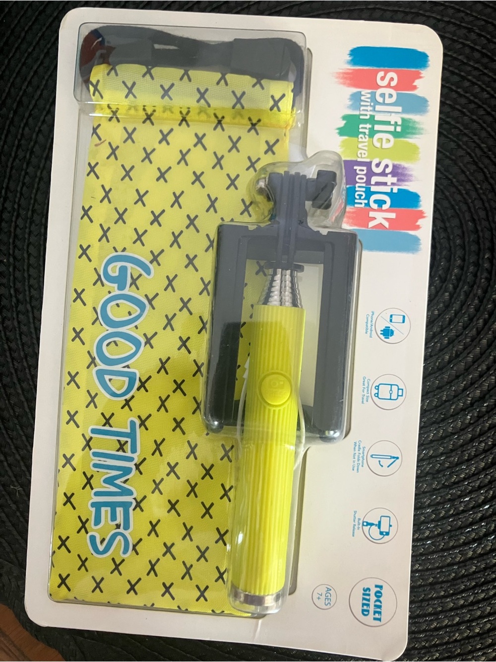 Yellow Selfie Stick with Travel Pouch - Compact Phone Mount